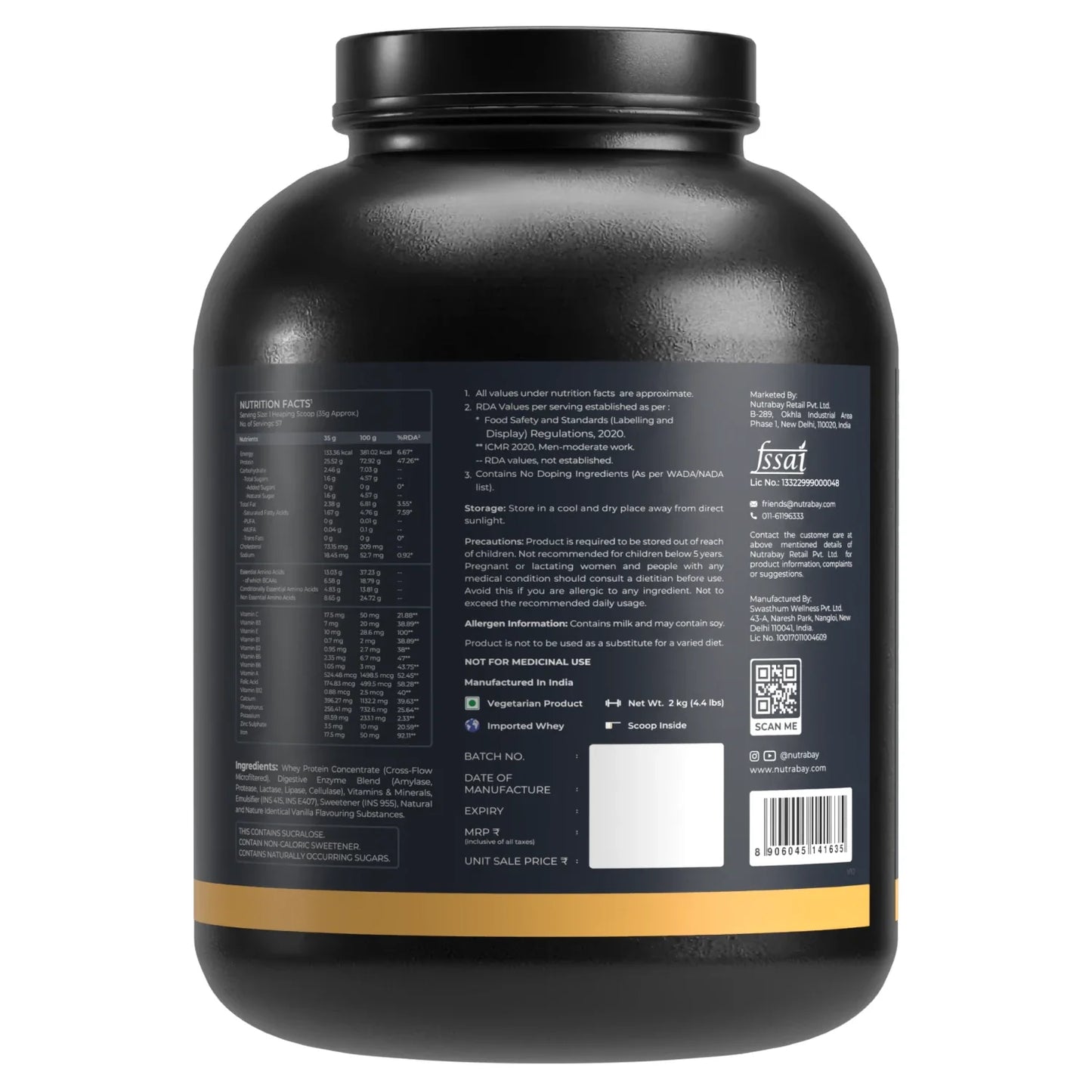 Nutrabay Gold 100% Whey Protein Concentrate - 2 Kg (4.4 Lb)