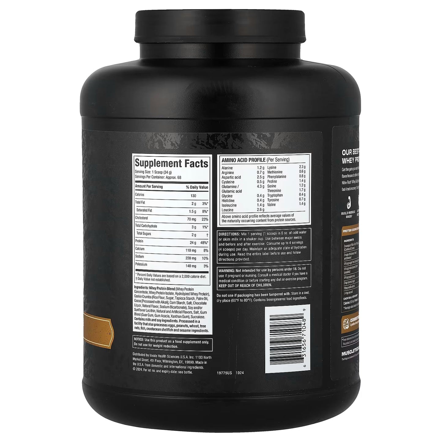 MuscleTech, Nitro-Tech Whey Gold, Cookies and Cream, 5.02 lbs (2.28 kg)