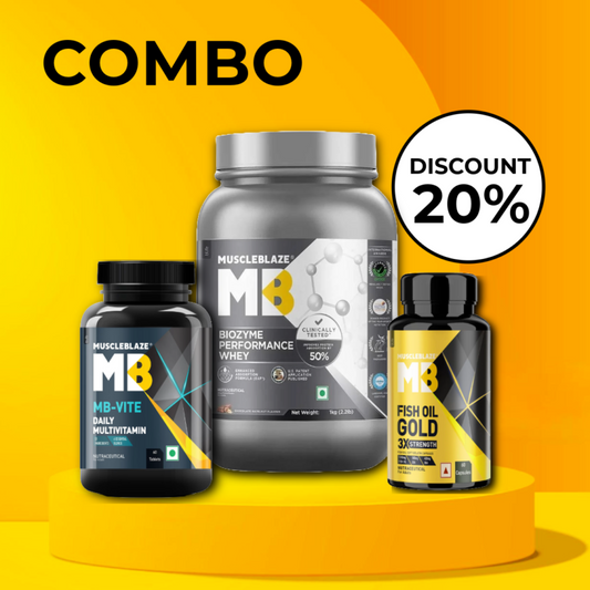 Muscleblaze whey protein 1kg Rich chocolate + Muscleblaze fishoil gold 60caps + Muscleblaze multivitamin 60caps