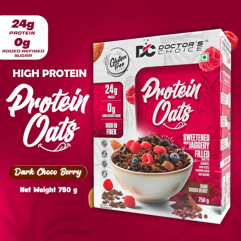DOCTORS CHOICE Oats, High Protein Oats, 750g, Dark Choco Berry