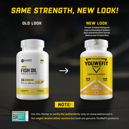 YouWeFit Omega-3 Fish Oil (30 Capsules)| 1250mg Triple Strength Fish Oil Capsules
