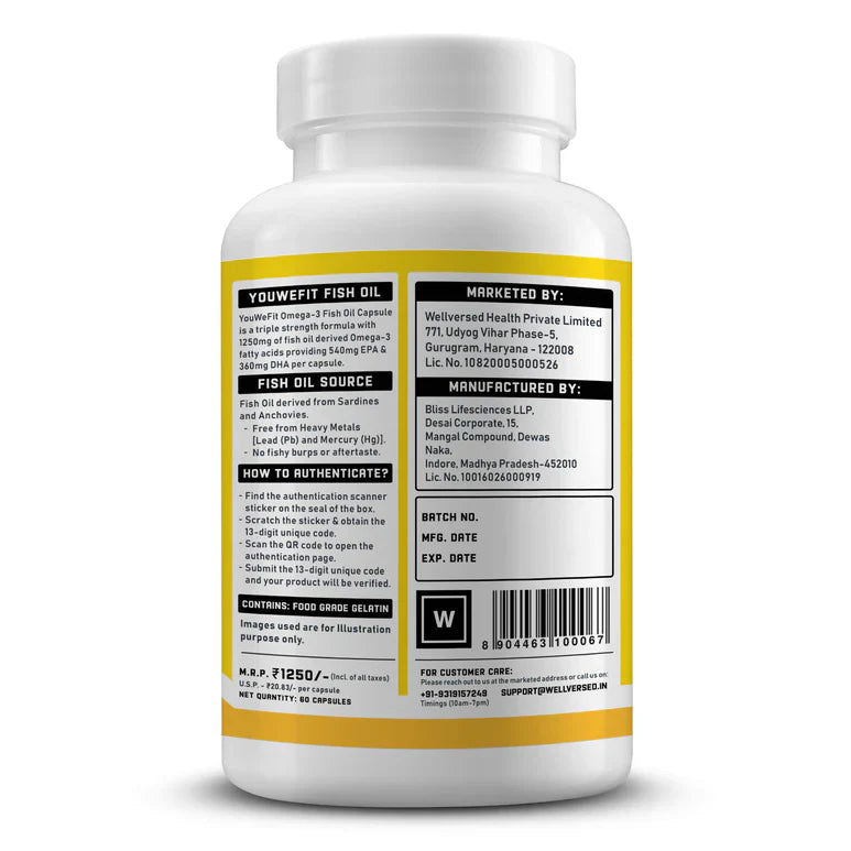 Wellversed (YouWeFit) Fish Oil Omega -3 1250Mg – 60 Caps
