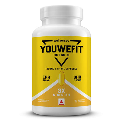 YouWeFit Omega-3 Fish Oil (30 Capsules)| 1250mg Triple Strength Fish Oil Capsules