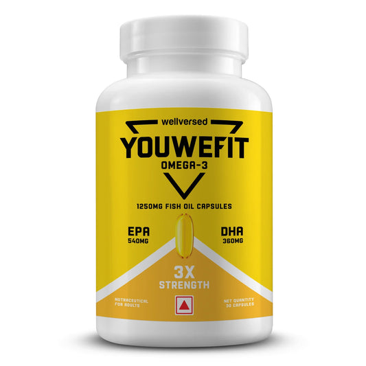 YouWeFit Omega-3 Fish Oil (30 Capsules)| 1250mg Triple Strength Fish Oil Capsules